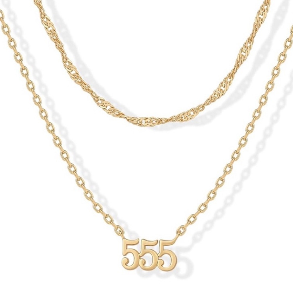 555 Elegant Gold Necklace with Number Pendant